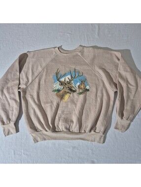 Vintage 90s Winchester Deer Nature XL Sweatshirt Biege